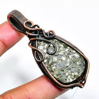 Ювелирный кулон ручной работы из медной проволоки с пиритом, друзы, 2,36 дюйма 2.36 золотистый