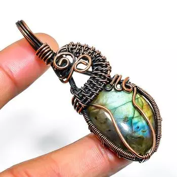 Ювелирный кулон ручной работы из медной проволоки с лабрадоритом 2,56 дюйма 2.56 чёрный