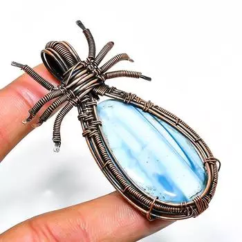 Ювелирный кулон ручной работы из медной проволоки с драгоценным камнем опалом Owhyee 2,76 дюйма 2.76 синий