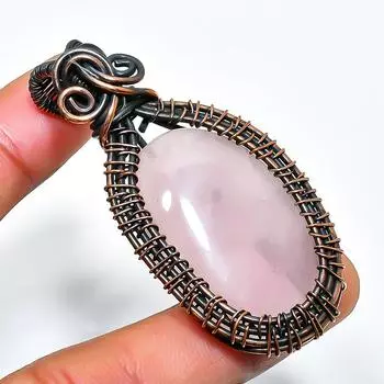 Ювелирный кулон ручной работы из медной проволоки с розовым кварцем и драгоценным камнем 2,17 дюйма 2.17 розовый