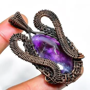 Ювелирный кулон ручной работы из медной проволоки с шалфейным аметистом и драгоценным камнем 2,36 дюйма 2.36 фиолетовый