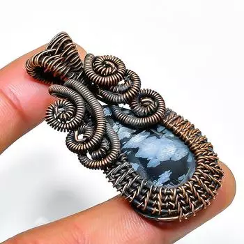 Ювелирный кулон ручной работы из медной проволоки со снежинкой и обсидианом, 1,97 дюйма 1.97 чёрный