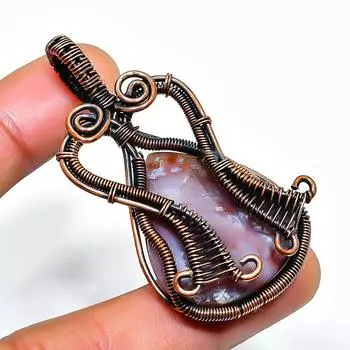 Ювелирный кулон ручной работы из медной проволоки с индийским моховым агатом и драгоценным камнем 2,17 дюйма 2.17 зелёный