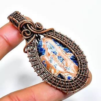 Ювелирный кулон ручной работы из медной проволоки с драгоценным камнем содалитом 2,56 дюйма 2.56 синий