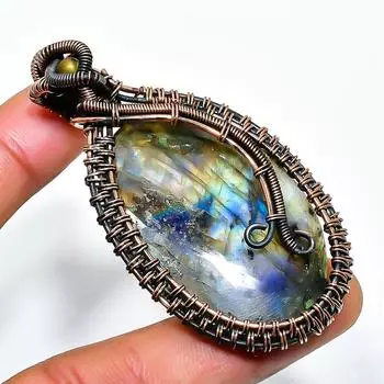 Ювелирный кулон ручной работы из медной проволоки с лабрадоритом 2,36 дюйма 2.36 чёрный