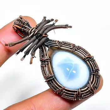 Ювелирный кулон ручной работы из медной проволоки Owhyee с опалом и драгоценным камнем 2,17 дюйма 2.17 синий