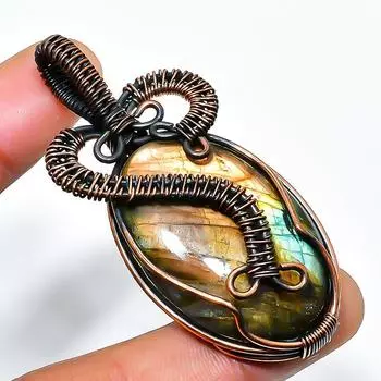 Ювелирный кулон ручной работы из медной проволоки с лабрадоритом 2,36 дюйма 2.36 чёрный