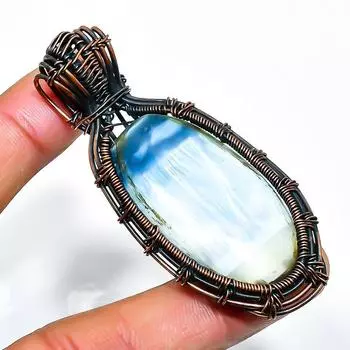 Ювелирный кулон ручной работы из медной проволоки Owhyee с опалом и драгоценным камнем 2,56 дюйма 2.56 синий