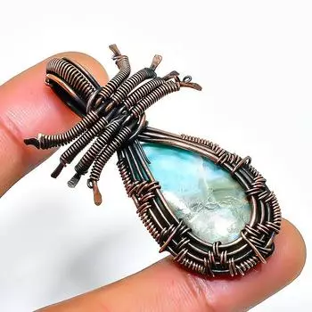 Ювелирный кулон ручной работы из медной проволоки с драгоценным камнем Республика Ларимар 1,97 дюйма 1.97 синий