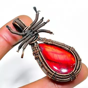 Ювелирный кулон ручной работы из медной проволоки с красным лабрадоритом и драгоценным камнем 2,17 дюйма 2.17 красный