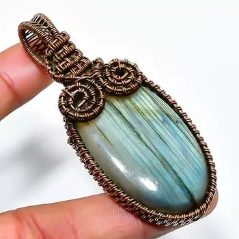 Ювелирный кулон ручной работы из медной проволоки с лабрадоритом 2,76 дюйма 2.76 чёрный