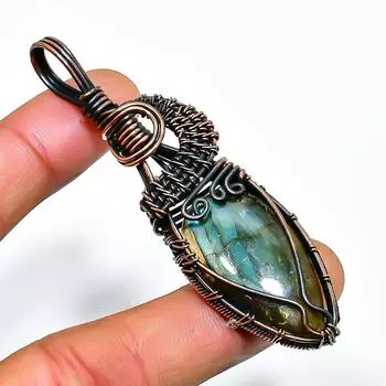 Ювелирный кулон ручной работы из медной проволоки с лабрадоритом 2,76 дюйма 2.76 чёрный