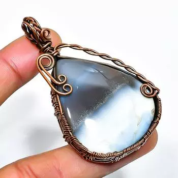 Ювелирный кулон ручной работы из медной проволоки с драгоценным камнем опалом Owhyee 2,36 дюйма 2.36 синий