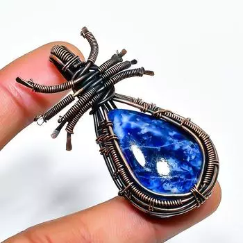 Ювелирный кулон ручной работы из медной проволоки с драгоценным камнем содалитом 2,17 дюйма 2.17 синий