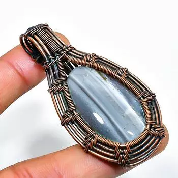 Ювелирный кулон ручной работы из медной проволоки с драгоценным камнем опалом Owhyee 2,36 дюйма 2.36 синий