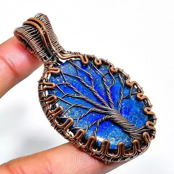 Ювелирный кулон ручной работы из медной проволоки с лазуритом и драгоценным камнем 2,36 дюйма 2.36 синий