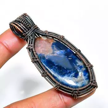 Ювелирный кулон ручной работы из медной проволоки с драгоценным камнем содалитом 2,56 дюйма 2.56 синий