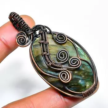 Ювелирный кулон ручной работы из медной проволоки с лабрадоритом 2,56 дюйма 2.56 чёрный