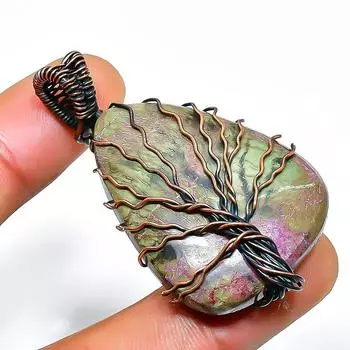 Ювелирный кулон ручной работы из медной проволоки с пурпуритовым драгоценным камнем длиной 1,97 дюйма 1.97 фиолетовый