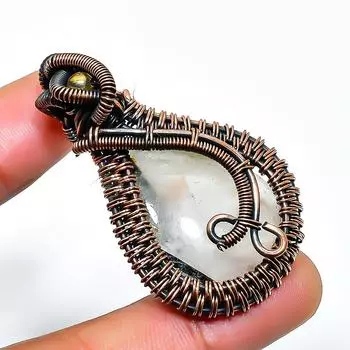 Ювелирный кулон ручной работы из медной проволоки с черным рутиловым драгоценным камнем 1,77 дюйма 1.77 чёрный