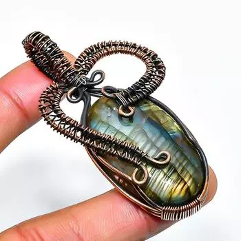 Ювелирный кулон ручной работы из медной проволоки с лабрадоритом 2,56 дюйма 2.56 чёрный