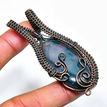 Ювелирный кулон ручной работы из медной проволоки с кровавым камнем длиной 2,56 дюйма 2.56 зелёный