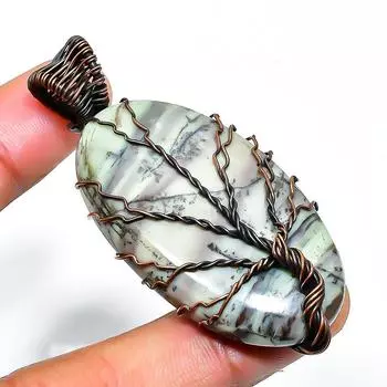 Ювелирный кулон ручной работы из медной проволоки с драгоценным каммеритом 2,44 дюйма 2.44 зелёный