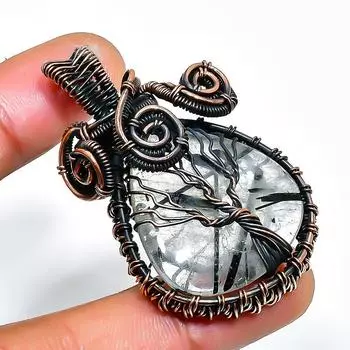 Ювелирный кулон ручной работы из медной проволоки с черным рутиловым драгоценным камнем 1,77 дюйма 1.77 чёрный