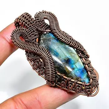 Ювелирный кулон ручной работы из медной проволоки с лабрадоритом 2,56 дюйма 2.56 чёрный