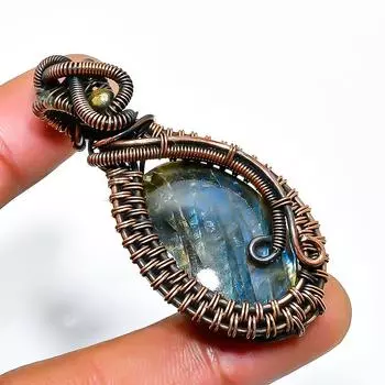 Ювелирный кулон ручной работы из медной проволоки с лабрадоритом 1,97 дюйма 1.97 чёрный