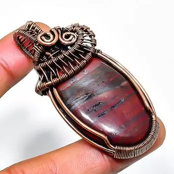 Ювелирный кулон ручной работы из медной проволоки с красным змеиной кожей и драгоценным камнем 2,17 дюйма 2.17 красный