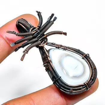 Ювелирный кулон ручной работы из медной проволоки Owhyee с опалом и драгоценным камнем 2,17 дюйма 2.17 синий