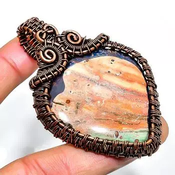 Ювелирный кулон ручной работы из медной проволоки с драгоценным камнем содалитом 2,56 дюйма 2.56 синий