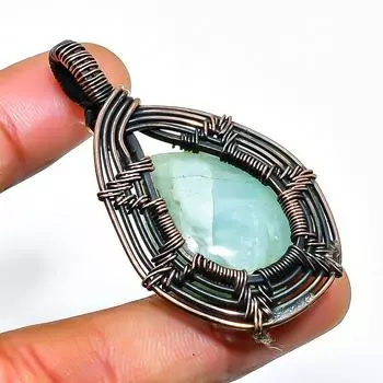 Ювелирный кулон ручной работы из медной проволоки с аквамарином и драгоценным камнем длиной 1,97 дюйма 1.97 синий