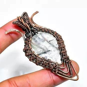 Ювелирный кулон ручной работы из медной проволоки с черным рутилом и драгоценным камнем длиной 2,56 дюйма 2.56 чёрный