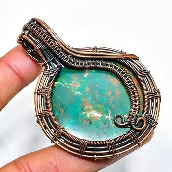 Ювелирный кулон ручной работы из медной проволоки с азуритом длиной 2,56 дюйма 2.56 синий