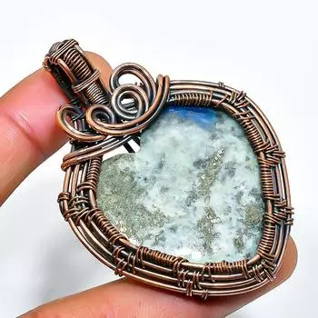 Ювелирный кулон ручной работы из медной проволоки с лазуритом и драгоценным камнем 2,56 дюйма 2.56 синий