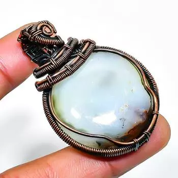 Ювелирный кулон ручной работы из медной проволоки с драгоценным камнем хризопраз 1,97 дюйма 1.97 зелёный