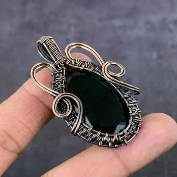 Ювелирный кулон ручной работы из медной проволоки с хром-диопсидом 2,36 дюйма J2M79