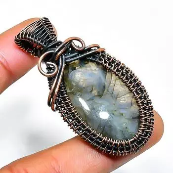 Ювелирный кулон ручной работы из медной проволоки с лабрадоритом 1,97 дюйма 1.97 чёрный