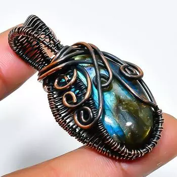 Ювелирный кулон ручной работы из медной проволоки с лабрадоритом, 1,77 дюйма 1.77 чёрный