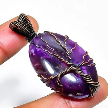 Ювелирный кулон ручной работы из медной проволоки с драгоценным камнем цвета аметиста 1,97 дюйма 1.97 фиолетовый