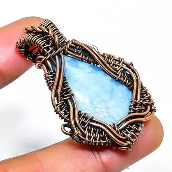 Ювелирный кулон ручной работы из медной проволоки Owhyee с опалом и драгоценным камнем 1,77 дюйма 1.77 синий