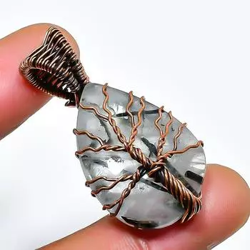 Ювелирный кулон ручной работы из медной проволоки с черным рутиловым драгоценным камнем длиной 1,38 дюйма 1.38 чёрный