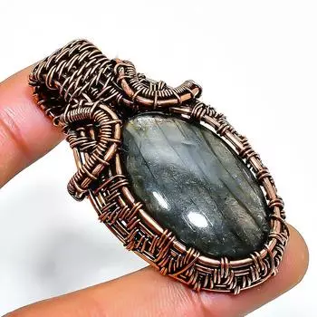 Ювелирный кулон ручной работы из медной проволоки с лабрадоритом 2,17 дюйма 2.17 чёрный