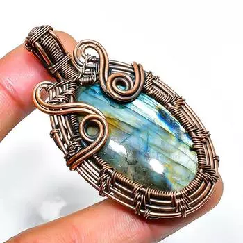 Ювелирный кулон ручной работы из медной проволоки с лабрадоритом 2,36 дюйма 2.36 чёрный