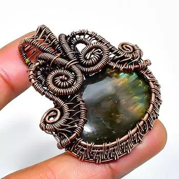 Ювелирный кулон ручной работы из медной проволоки с лабрадоритом, 1,77 дюйма 1.77 чёрный