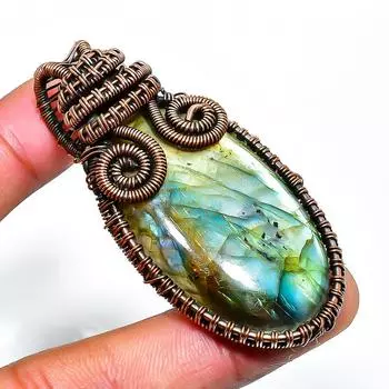 Ювелирный кулон ручной работы из медной проволоки с лабрадоритом 2,36 дюйма 2.36 чёрный