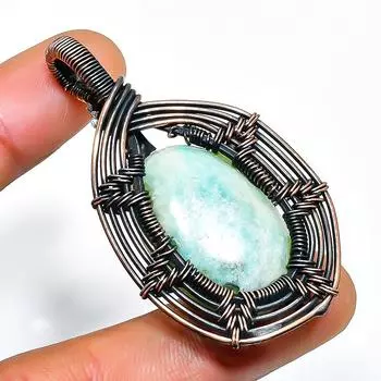 Ювелирный кулон ручной работы из медной проволоки с амазонитом 2,17 дюйма 2.17 синий