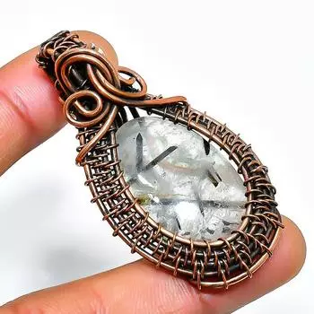 Ювелирный кулон ручной работы из медной проволоки с черным рутилом и драгоценным камнем 2,17 дюйма 2.17 чёрный